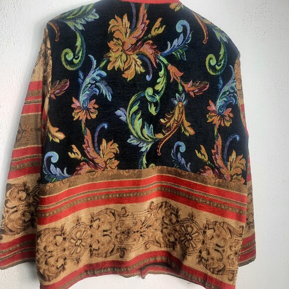 Vintage Sag Harbor Tapestry Jacket Womens 14? Paisley Button Up Navy Red Gold - Picture 8 of 8